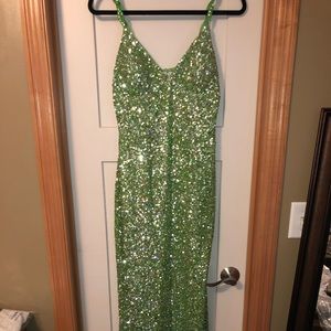 green sequin formal dress